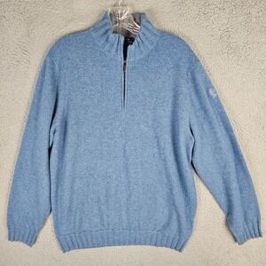 Cesare Attolini Sweater Mens 54 Blue Duvet Cashmere Quarter Zip Made in Italy